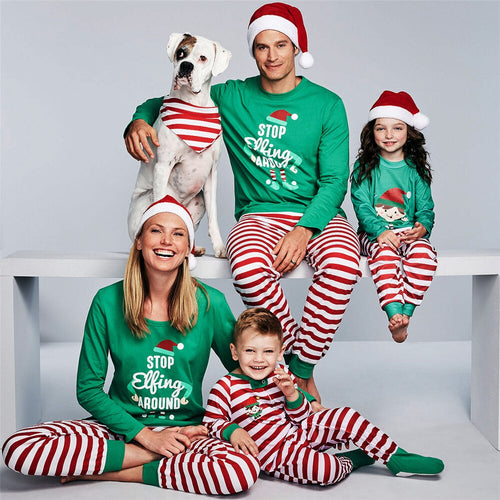 Father Mother Daughter Son Matching Family Outfits Christmas Pajamas Green Striped Snowman Pajamas New Year Kids Sleepwear Fall