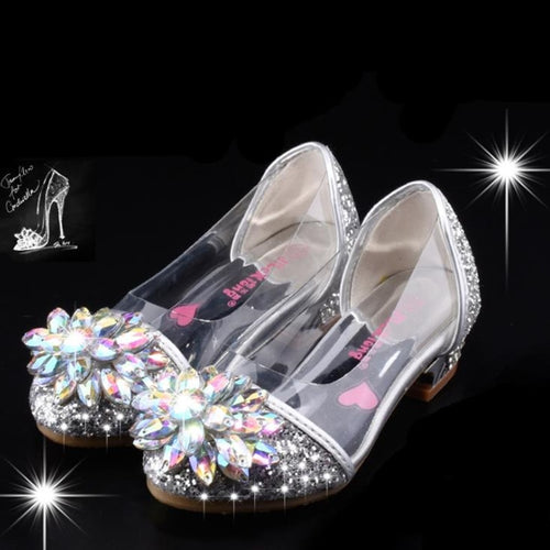 HaoChengJiaDe Fashion Cinderella Crystal Bright Diamond Shoes Girl Princess Single Shoes Girl Performance High Heels Shoes